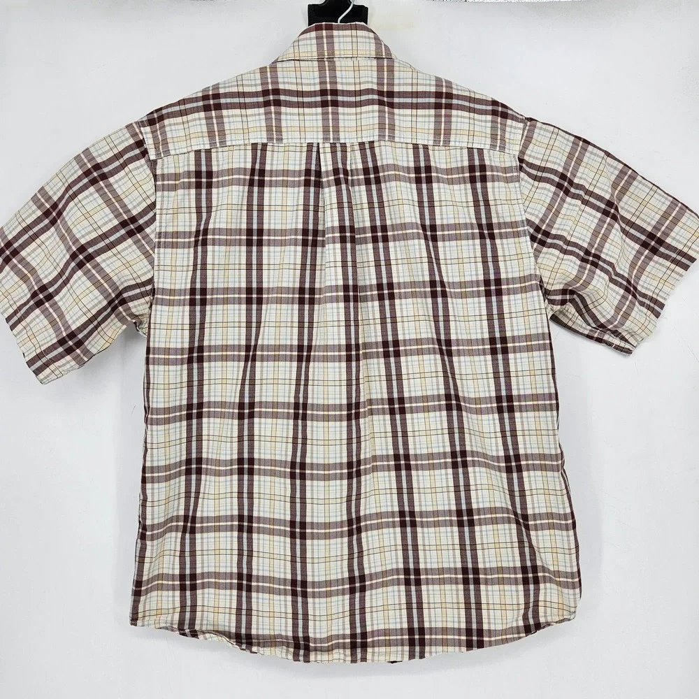 Carhartt Shirt Mens Large Button Down Brown Plaid Short Sleeve Workwear‎